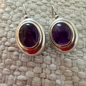 Elegant Vintage Sterling Silver and Amethyst  Pierced Earrings